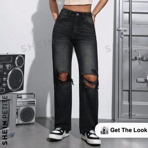 Shein Women's Ripped Boyfriend Jeans Distressed High Waisted Denim Jeans Black M